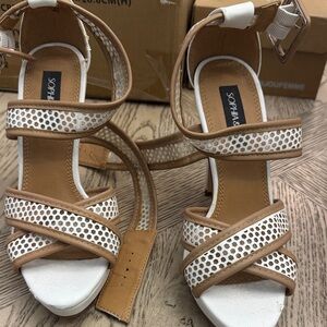 Sophia & Lee White and Tan Heels